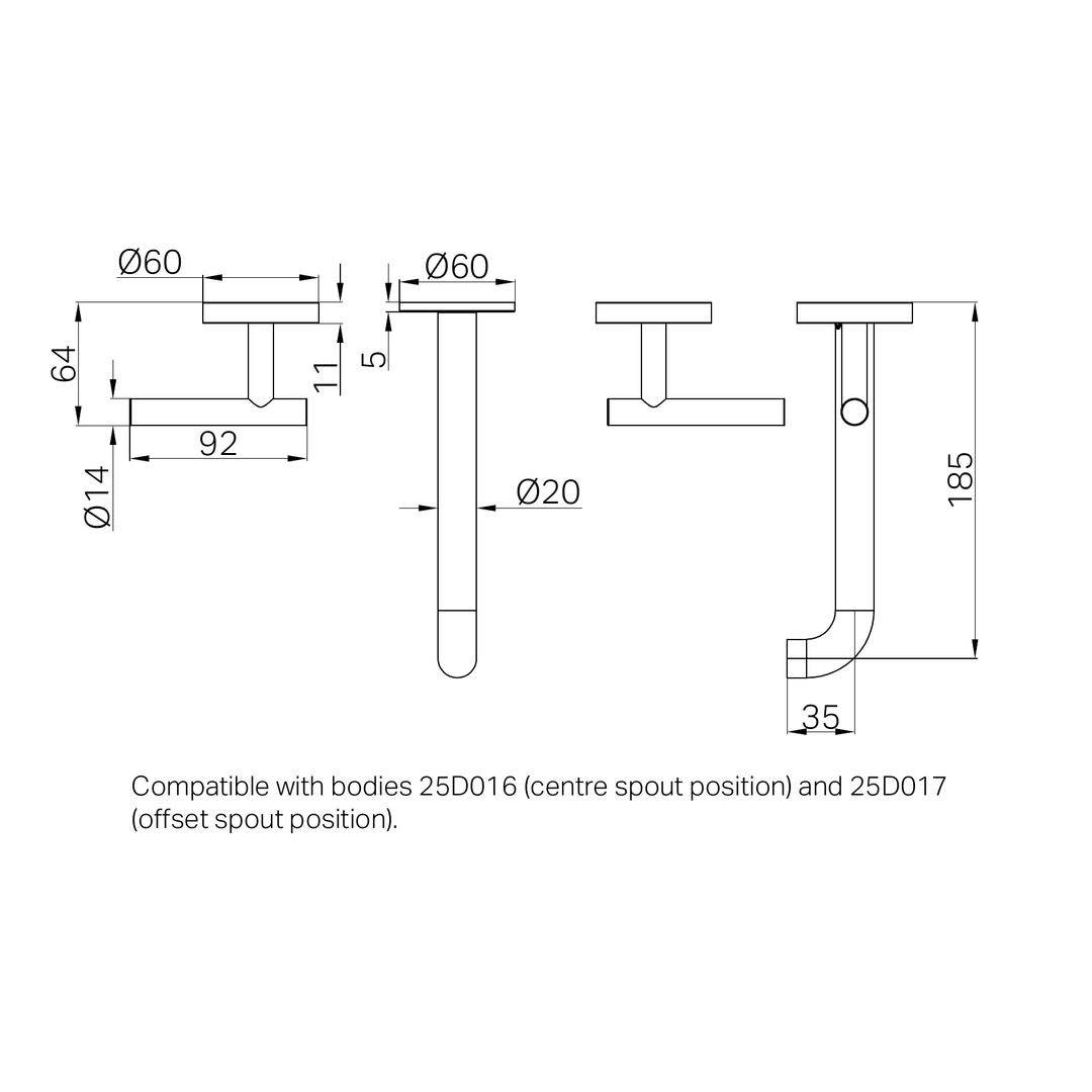Nero Mecca Lever Wall Basin/Bath Set 185Mm Spout Trim Kits Only Brushed Bronze