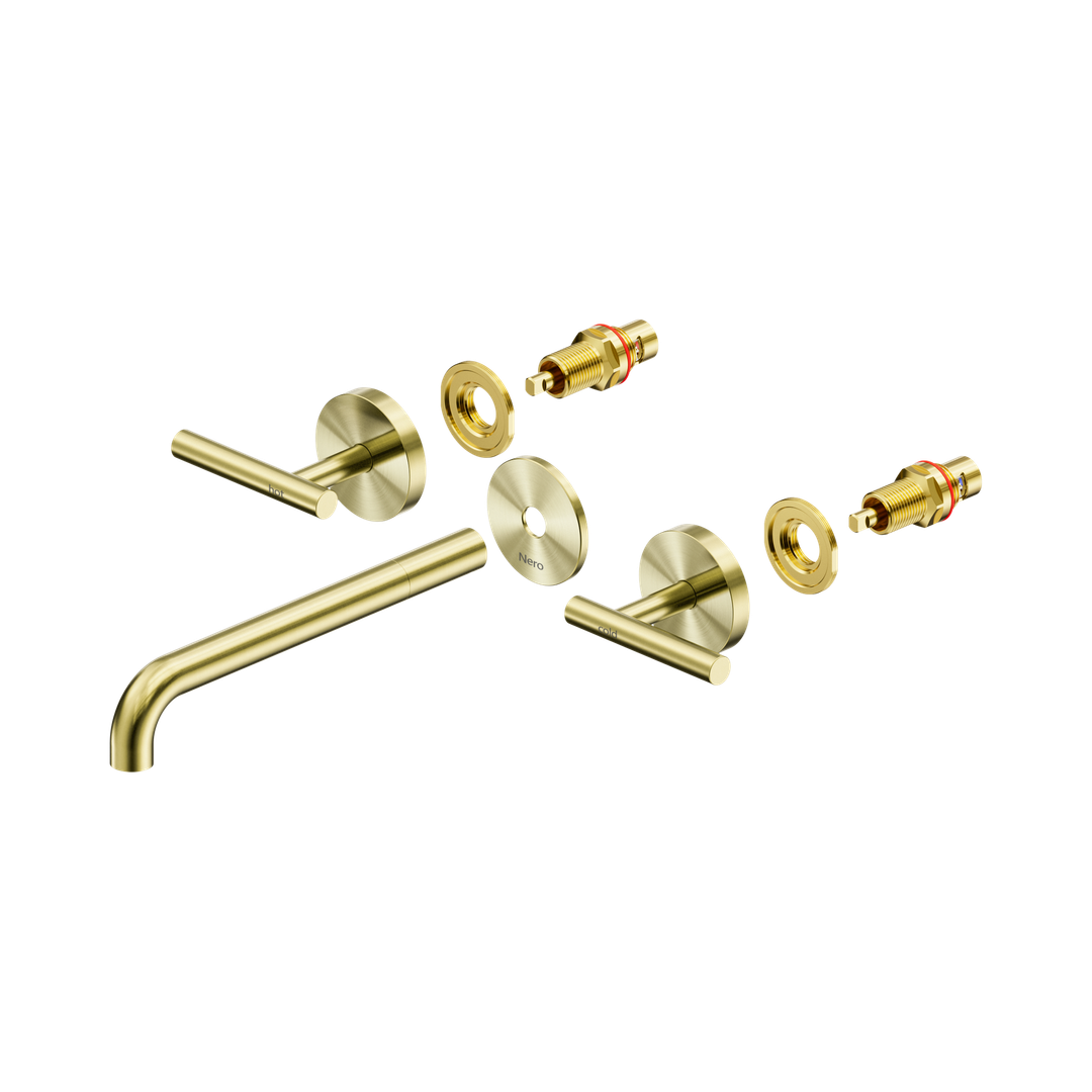 Nero Mecca Lever Wall Basin/Bath Set 220Mm Spout Trim Kits Only Brushed Gold
