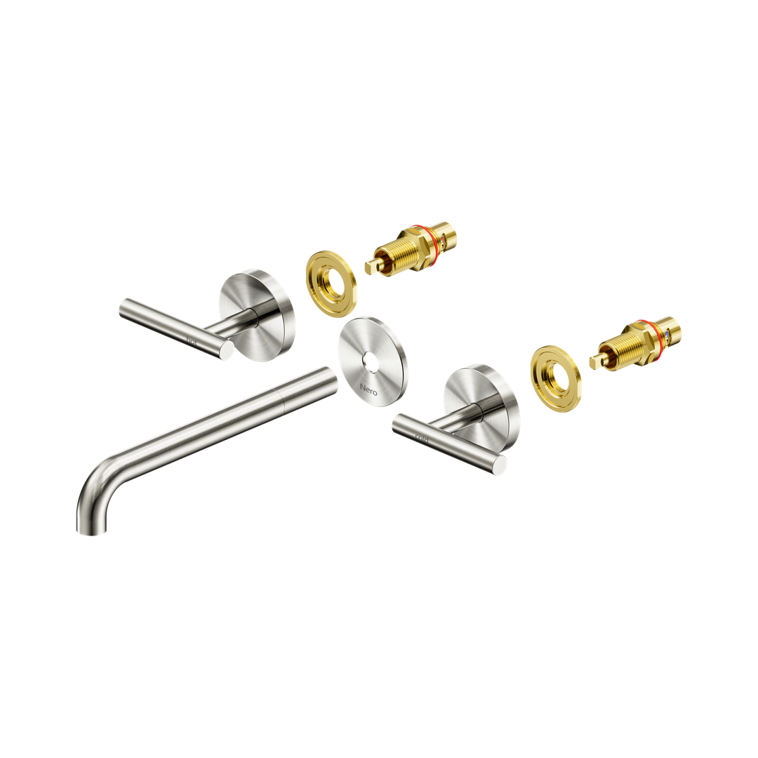Nero Mecca Lever Wall Basin/Bath Set 220Mm Spout Trim Kits Only Brushed Nickel