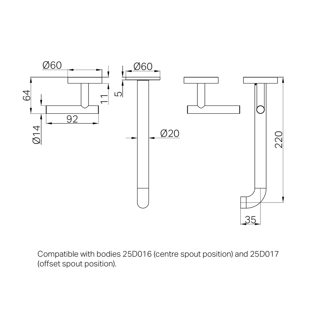 Nero Mecca Lever Wall Basin/Bath Set 220Mm Spout Trim Kits Only Matte Black