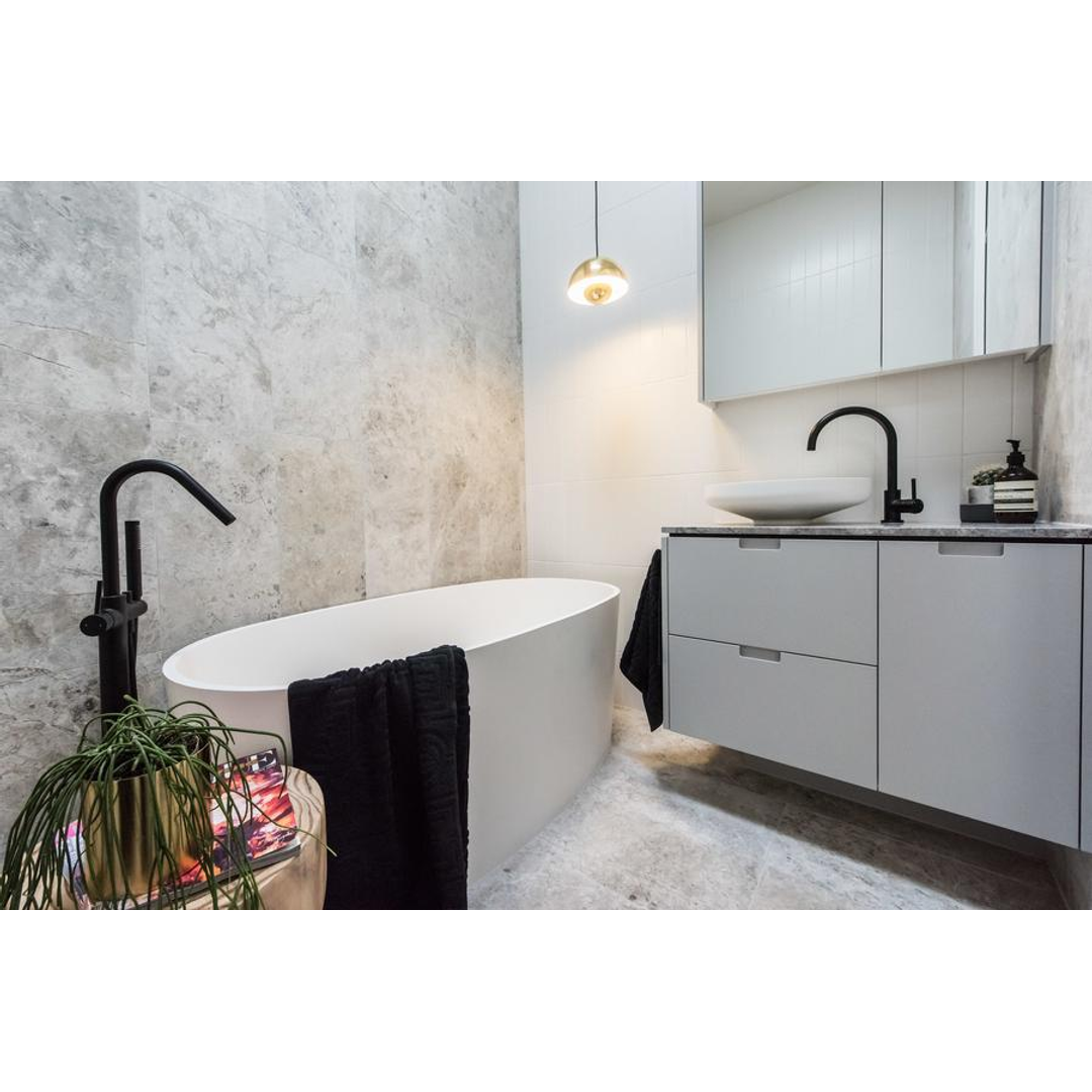 Meir Freestanding Round Bath Mixer With Hand Spray - Black