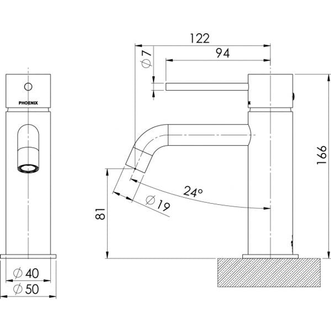 Phoenix Vivid Slimline Basin Mixer Curved Outlet - Matte Black