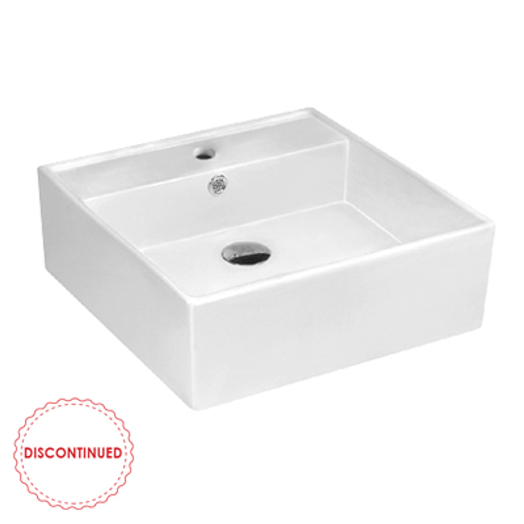 Otti A/Counter Wall Hung Basin 1 Tap Hole W/Overflow Gloss White Dimension:410*410*150