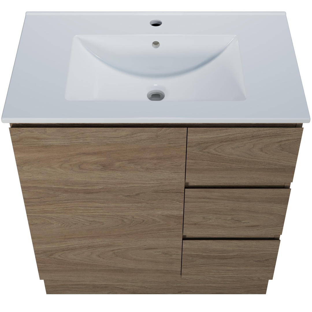 Harmony Three Drawer Vanity 750mm, Centre Bowl Alpha Top, Floor Standing