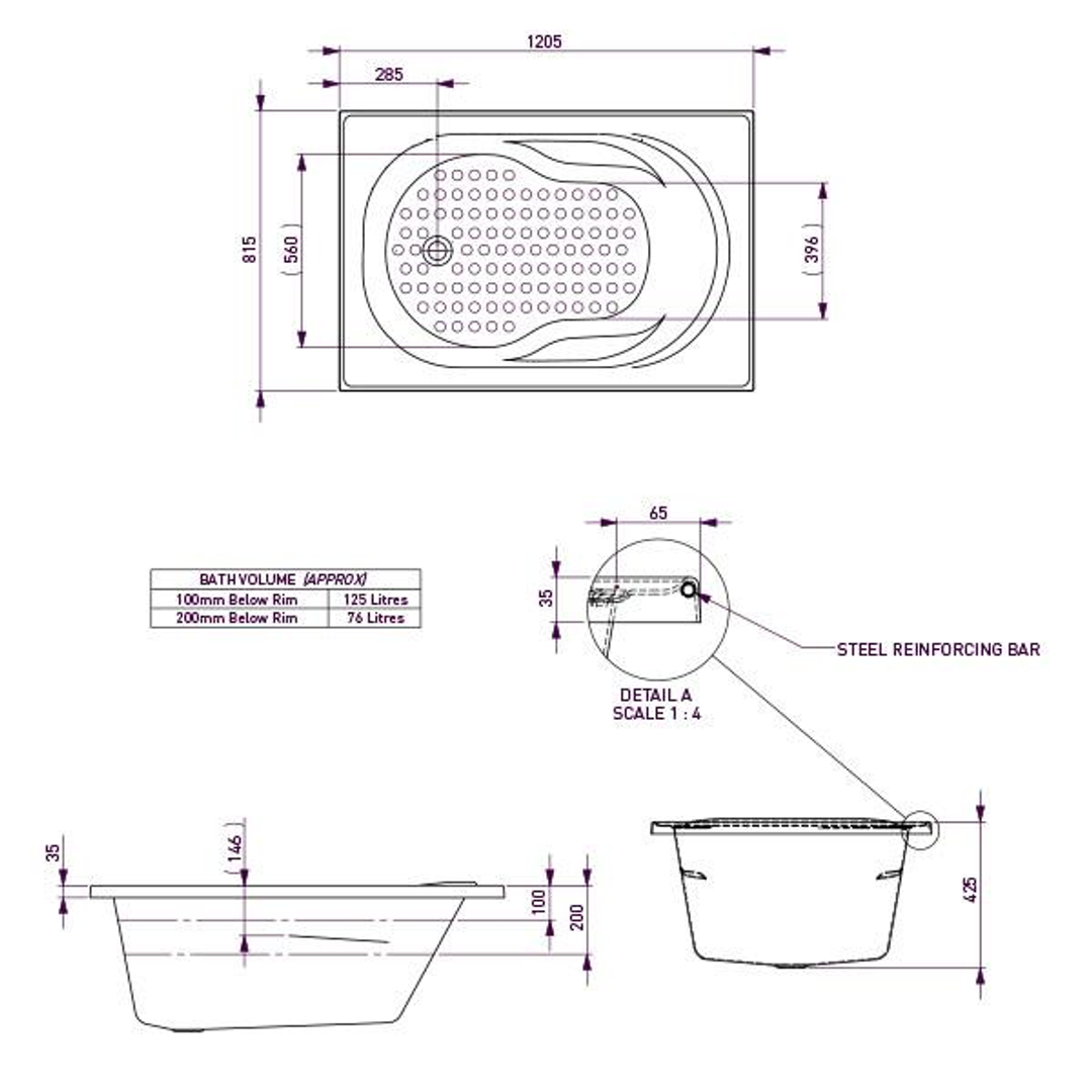 Decina Modena Shower Bath White 1800mm