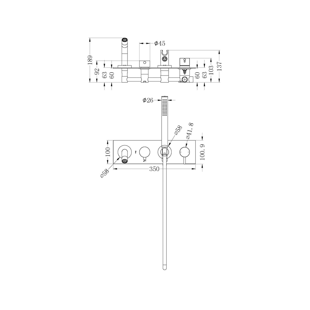 Mecca Wall Mount Bath Mixer With Handshower Chrome