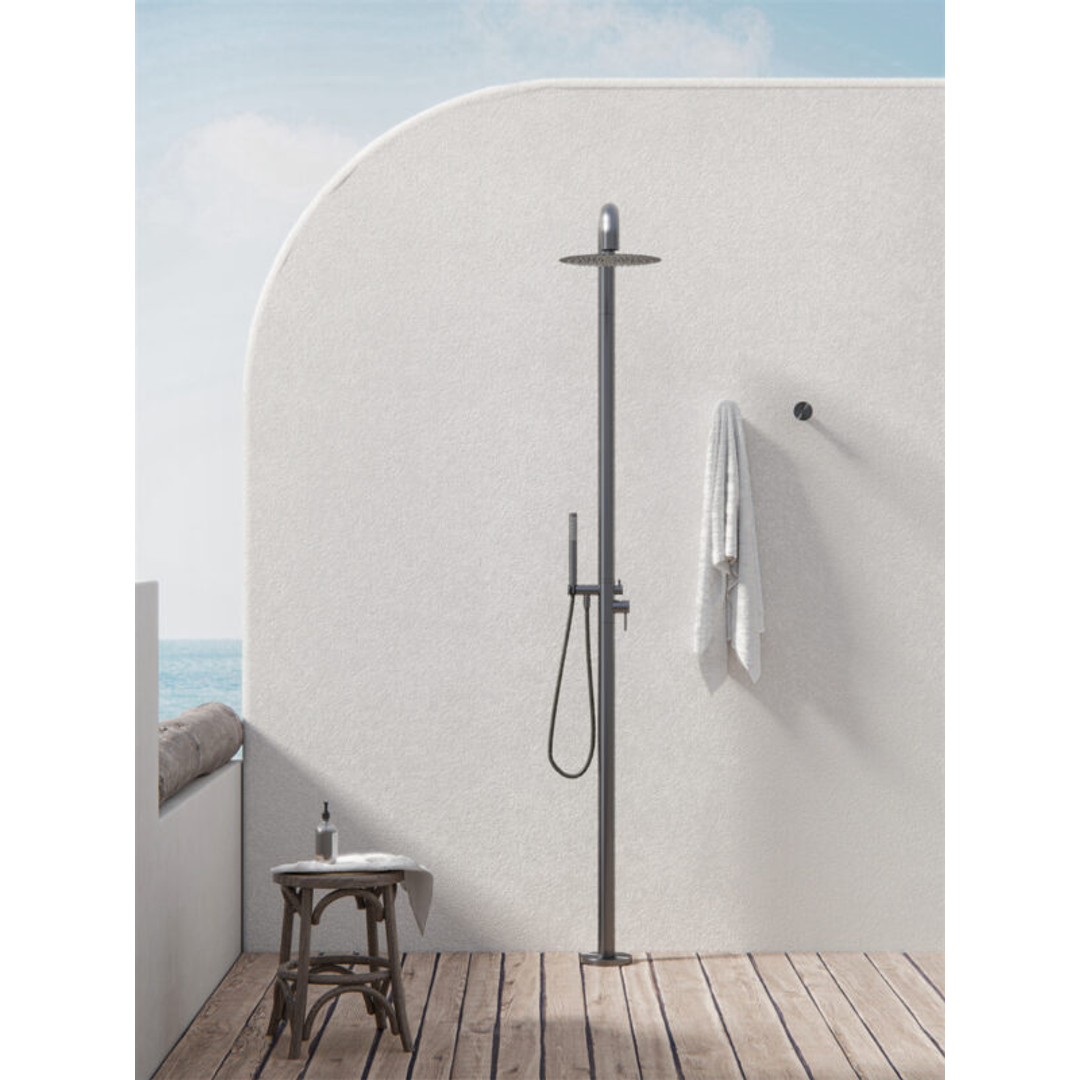 Nero Zen Stainless Steel Outdoor Freestanding Shower Column Graphite
