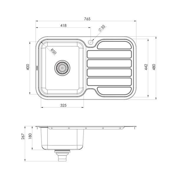 Phoenix 1000 Series Single L/H Bowl Sink W/-Drainer W/-Hole