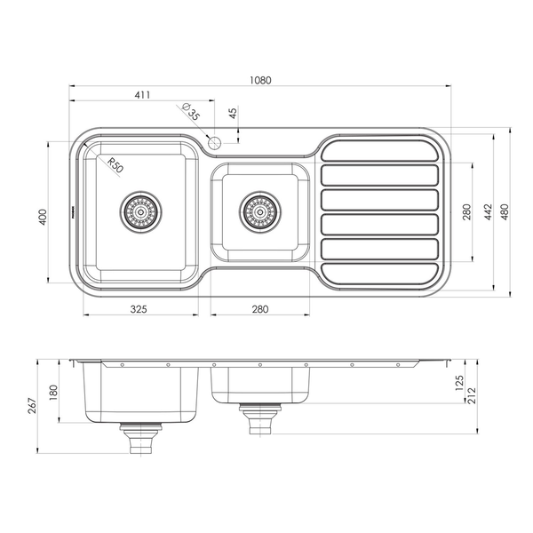Phoenix 1000 Series Single L/H Bowl Sink W/-Drainer W/-Hole