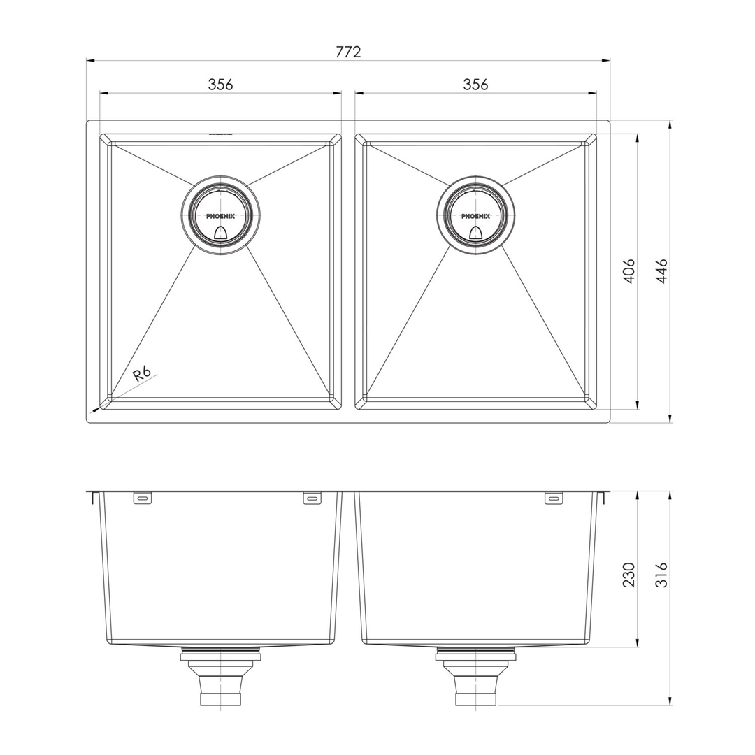 Phoenix 4000 Series Double Bowl Under / Over Sink Brushed Black