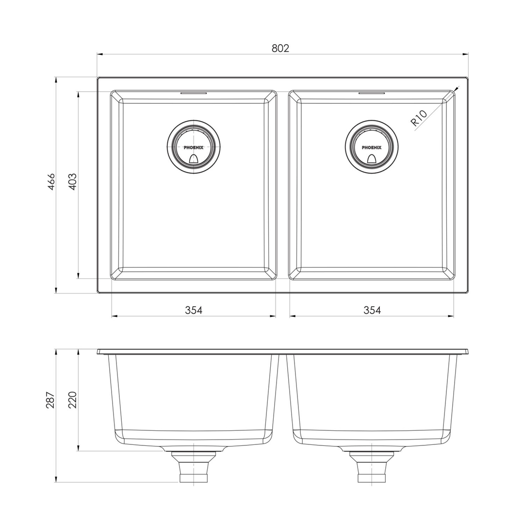 Phoenix 5000 Series Double Bowl Under/Over Sink Matte White