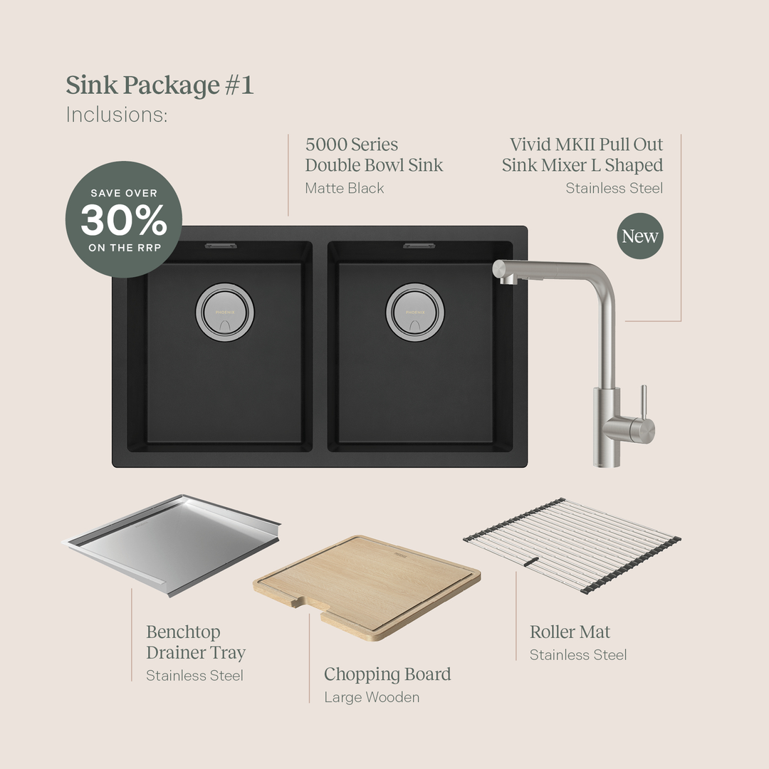 Phoenix Sink Package 1 Matte Black Sink & Stainless Steel Mixer 312-2029-51