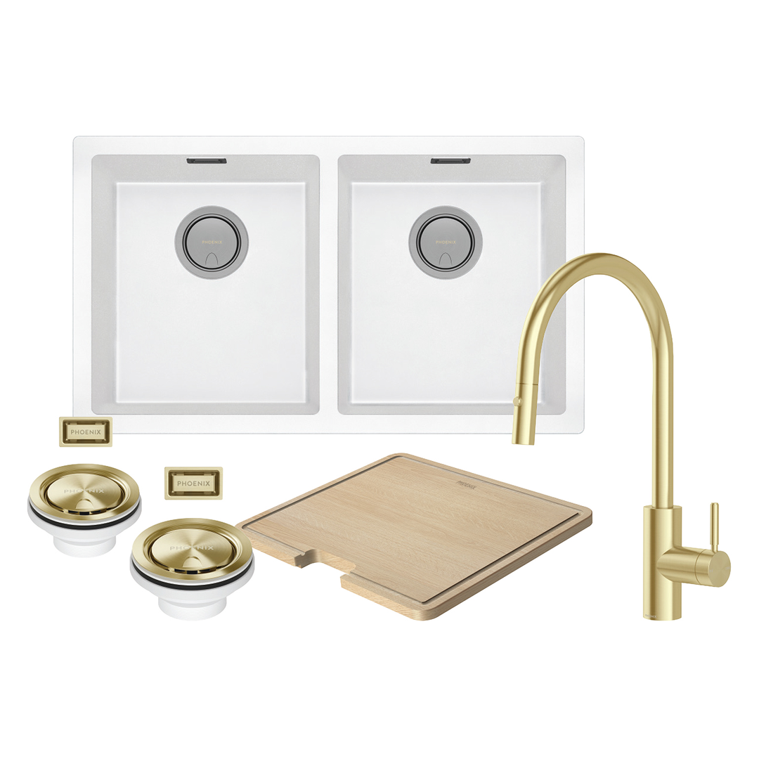 Phoenix Sink Package 2 Matte White Sink & Brushed Gold Mixer 312-2038-12