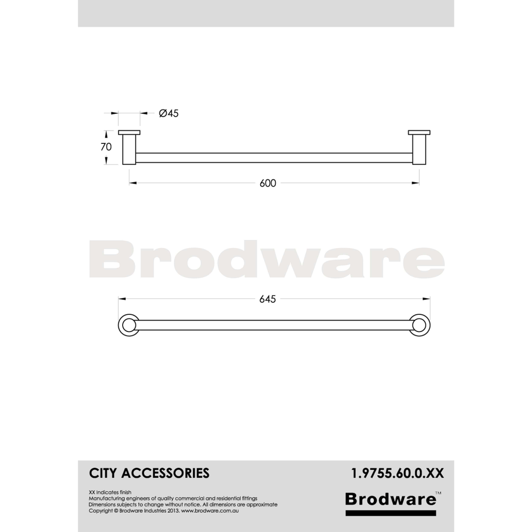 Brodware City Towel Rail 600mm Chrome 1.9755.60.0.01