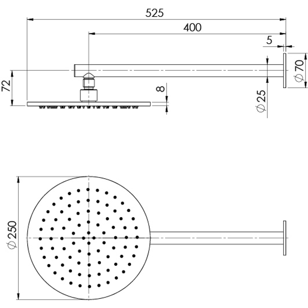 Phoenix Vivid Slimline Ss 316 Shower Arm & 250Mm Rose Stainless Steel