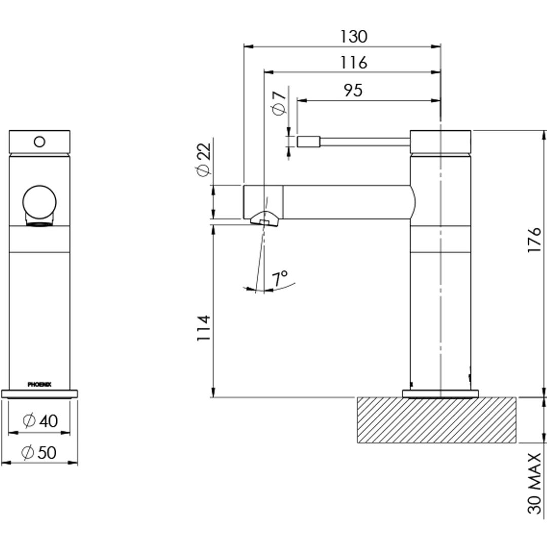Phoenix Vivid Slimline Basin Mixer 316 Stainless Steel