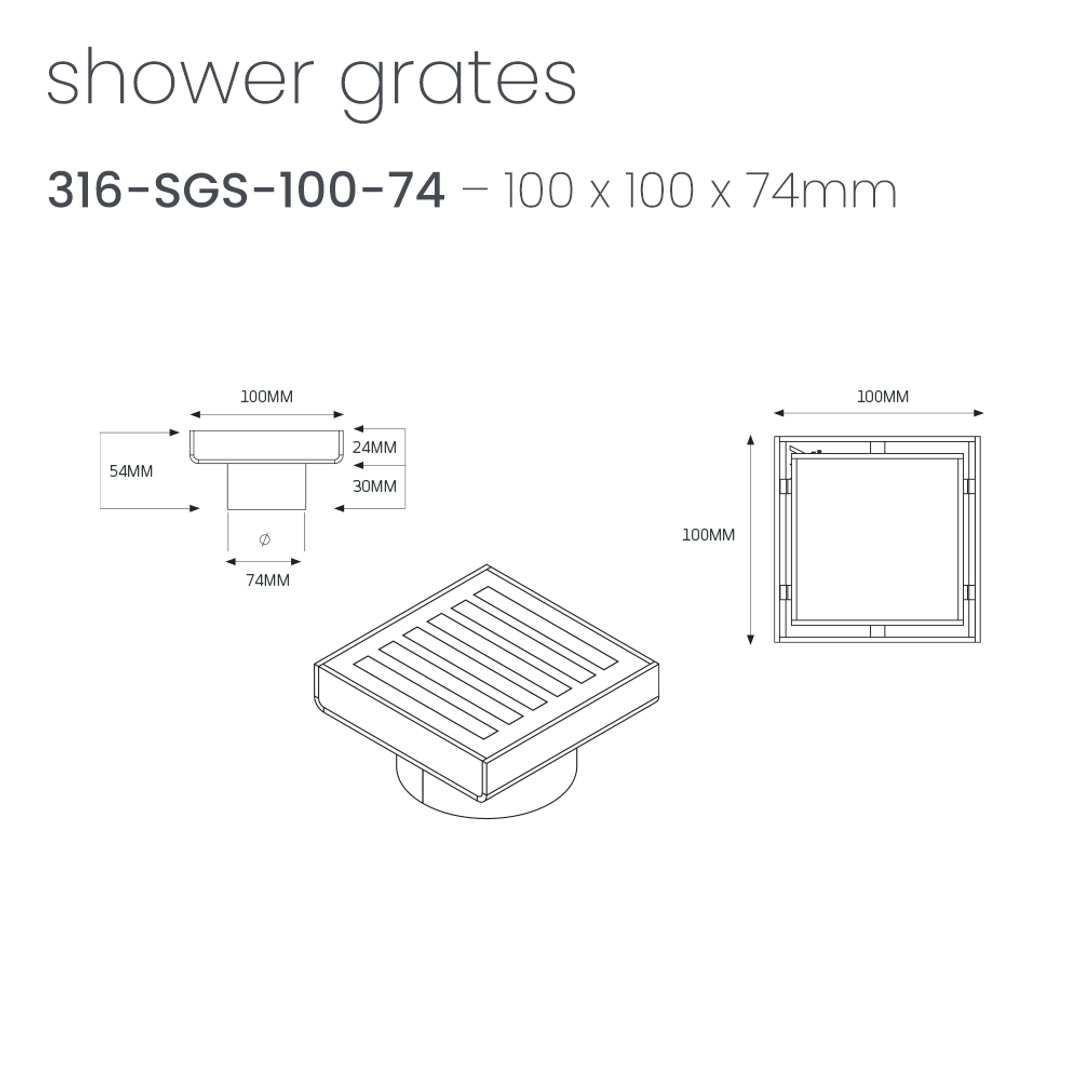 Radiant Slotted Square Shower Grate 100Mm X 74Mm Outlet Brushed Gold
