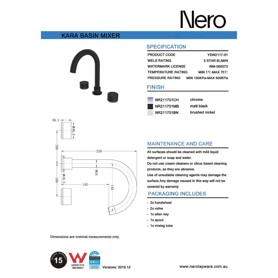 Nero Kara 3 Piece Basin Set - Matt Black