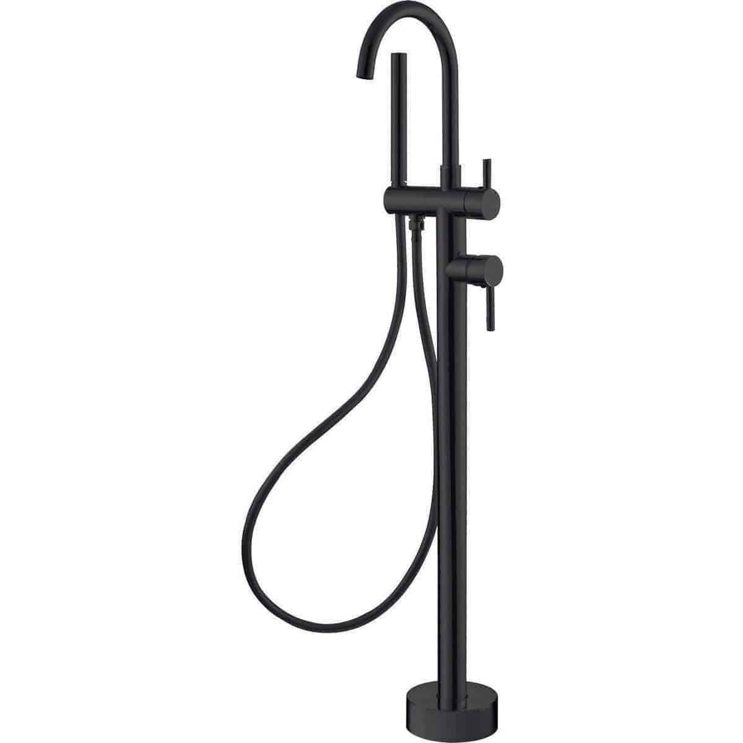 Fienza Hustle Floor Standing Bath Filler Inc Hand Shower Blk