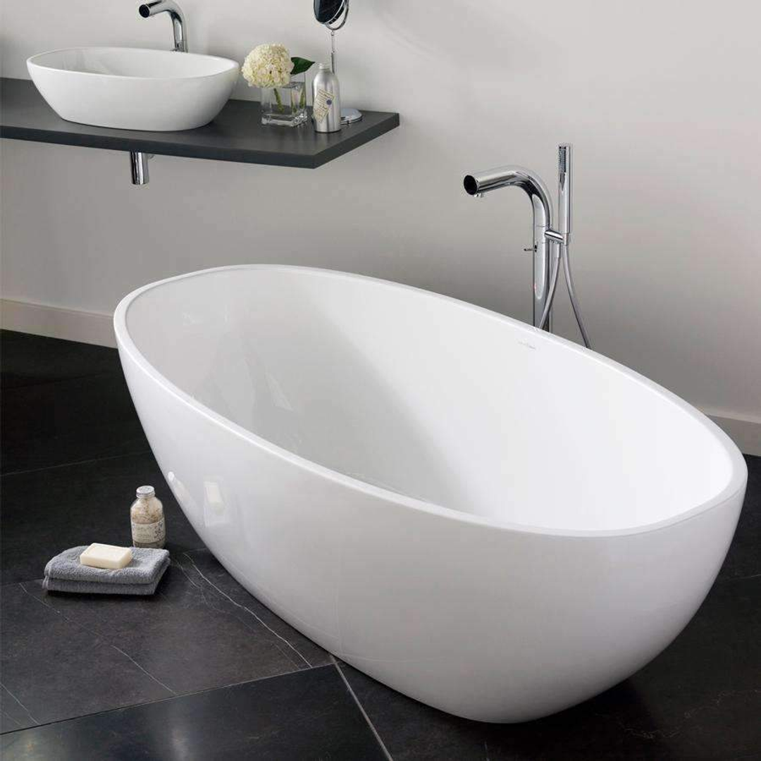 V+A Barcelona Freestanding Bath No Overflow Quarrycast White 1785mm