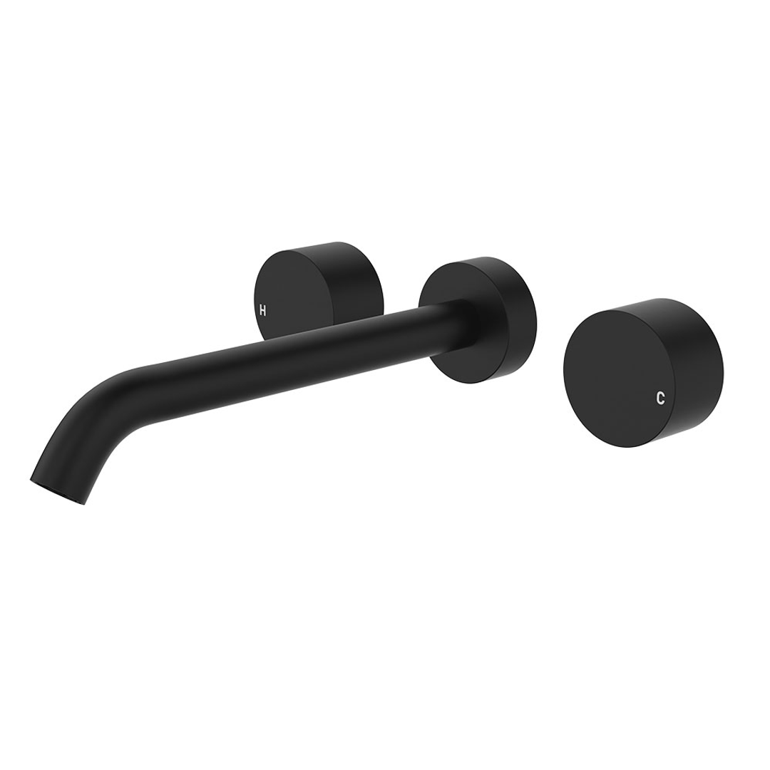 Fienza Kaya Matte Black Round Taps Wall Basin /Bath 220Mm Outlet Set Lf