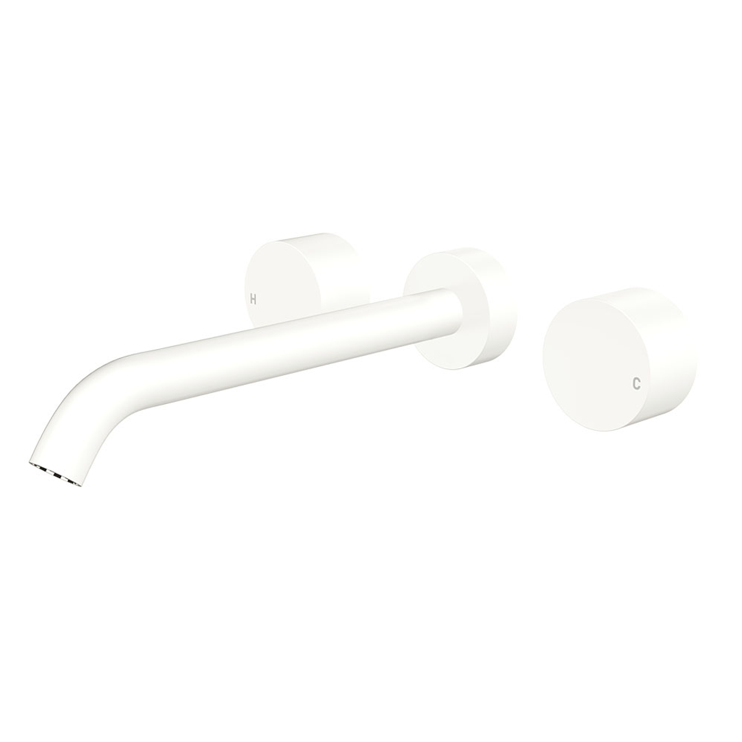 Fienza Kaya Matte White Round Taps Wall Basin /Bath 220Mm Outlet Set Lf