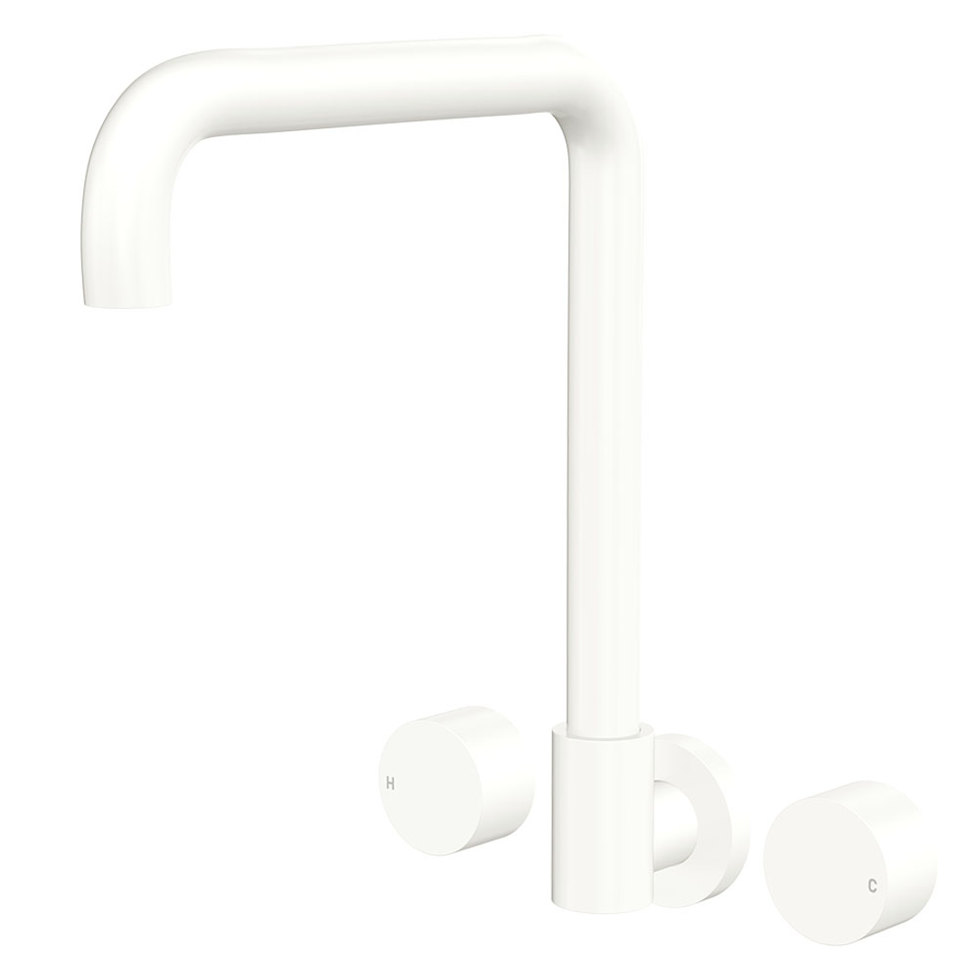 Fienza Kaya Matte White Round Taps Squareline Wall Outlet Set Sus304 And Lf Brass