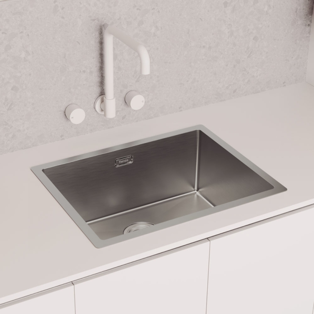 Fienza Kaya Matte White Round Taps Squareline Wall Outlet Set Sus304 And Lf Brass