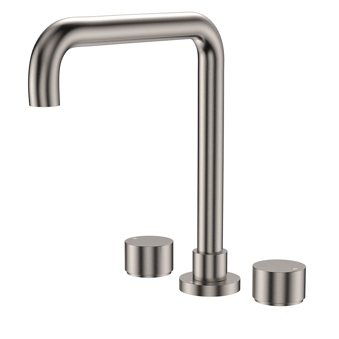 Fienza Kaya Brushed Nickel Round Taps Squareline Hob Outlet Set Sus304 And Lf Brass
