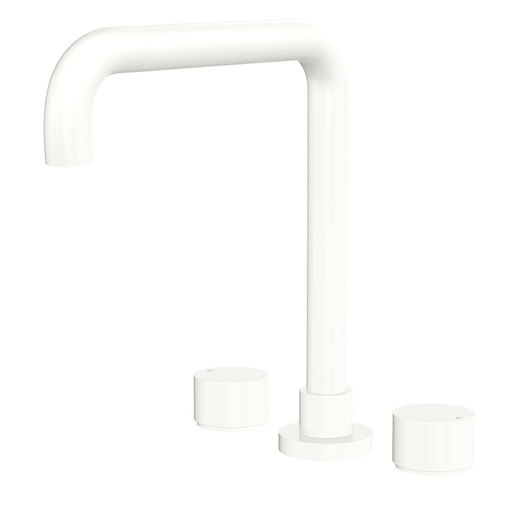 Fienza Kaya Matte White Round Taps Squareline Hob Outlet Set Sus304 And Lf Brass