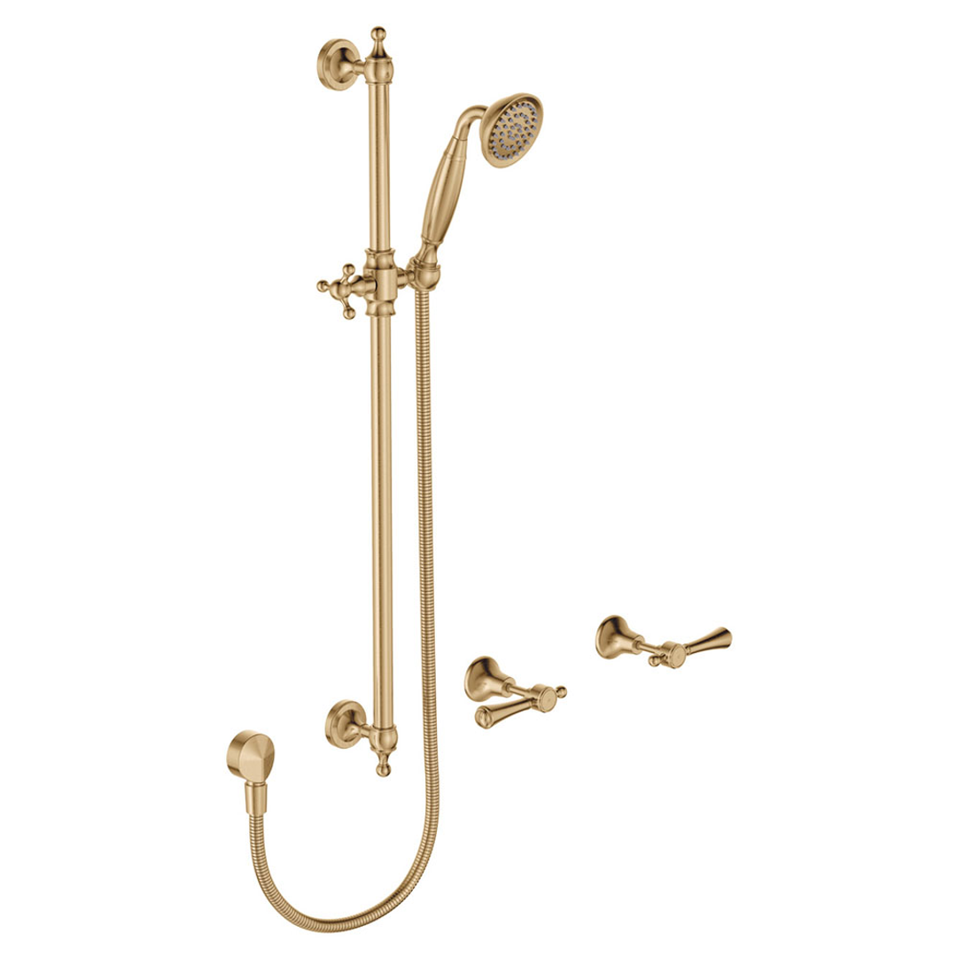 Fienza Lillian Lever Rail Shower Set - Urban Brass With Ceramic White Handle