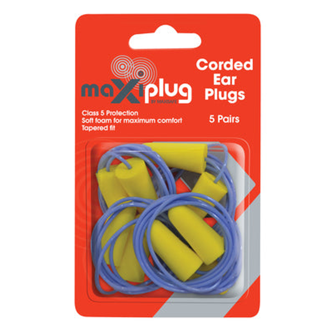Maxisafe Tapered Corded Ear Plugs (5 Pairs)