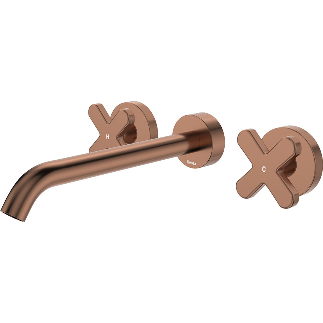 Fienza Kaya Wall Set with Cross Taps 220mm Brushed Copper