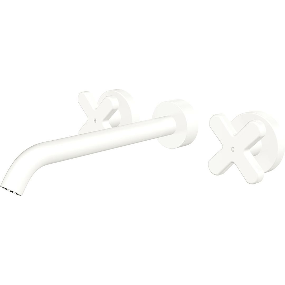 Fienza Kaya Matte White Cross Taps Wall Basin /Bath 220Mm Outlet Set Lf