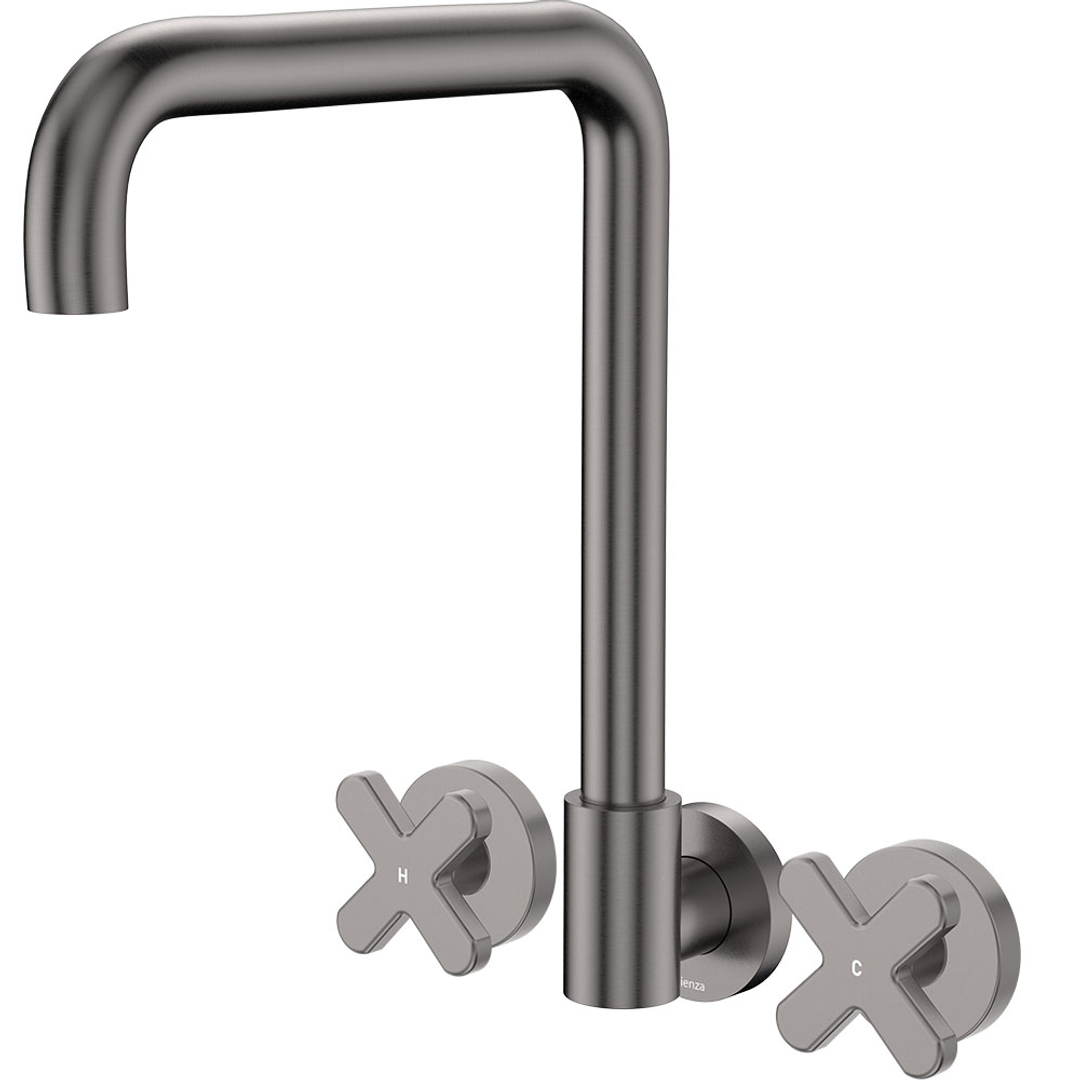 Fienza Kaya Gun Metal Cross Taps Squareline Wall Set Lf Sus304 & Lf Brass