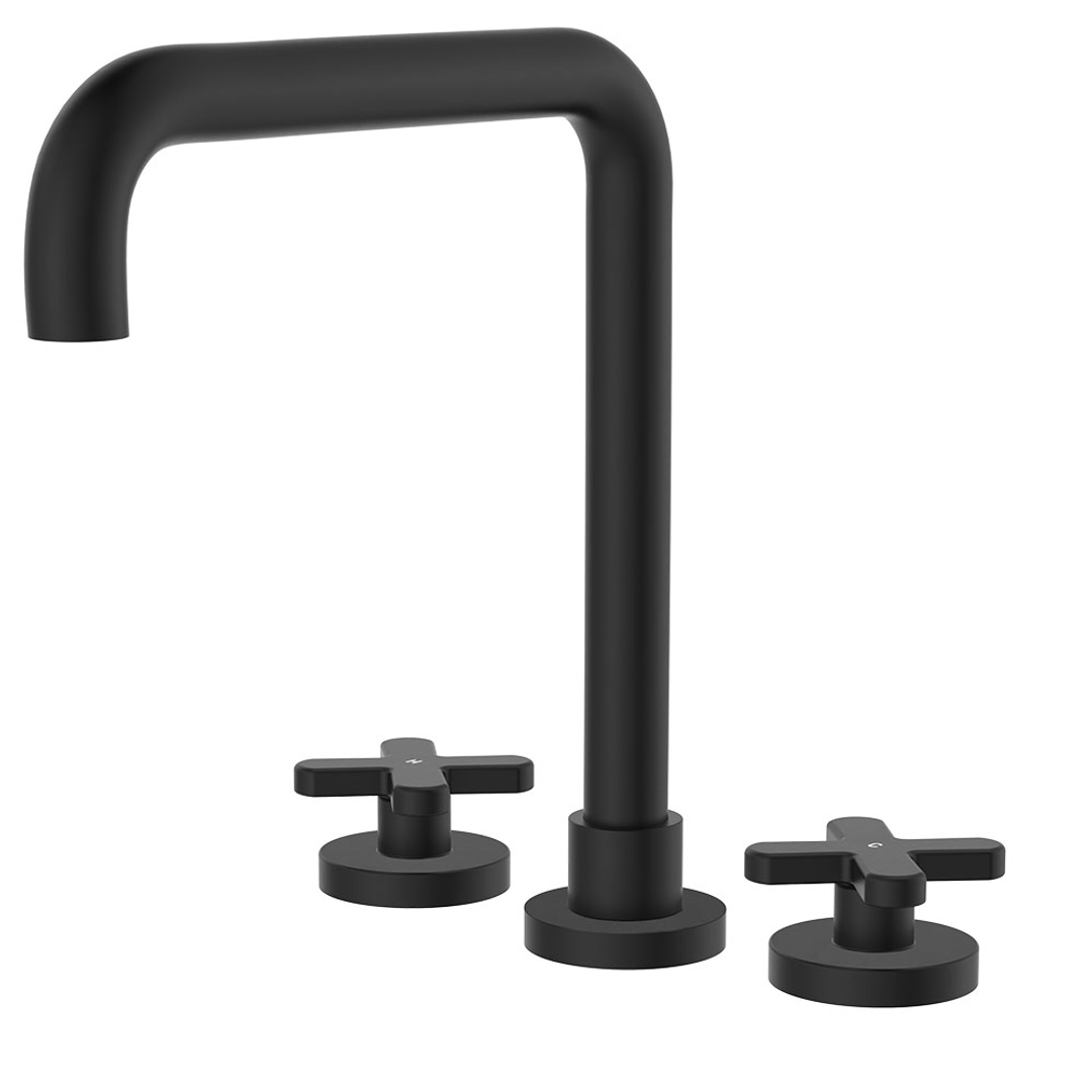 Fienza Kaya Matte Black Cross Taps Squareline Hob Set Lf Sus304 & Lf Brass