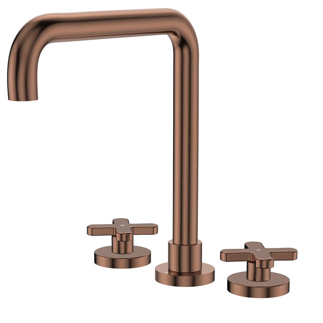 Fienza Kaya Brushed Copper Cross Taps Squareline Hob Set Lf Sus304 & Lf Brass