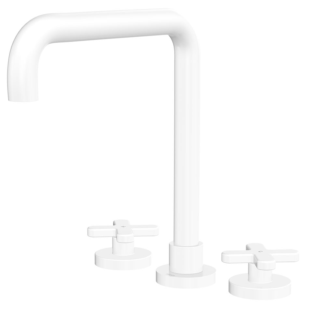 Fienza Kaya Matte White Cross Taps Squareline Hob Set Lf Sus304 & Lf Brass