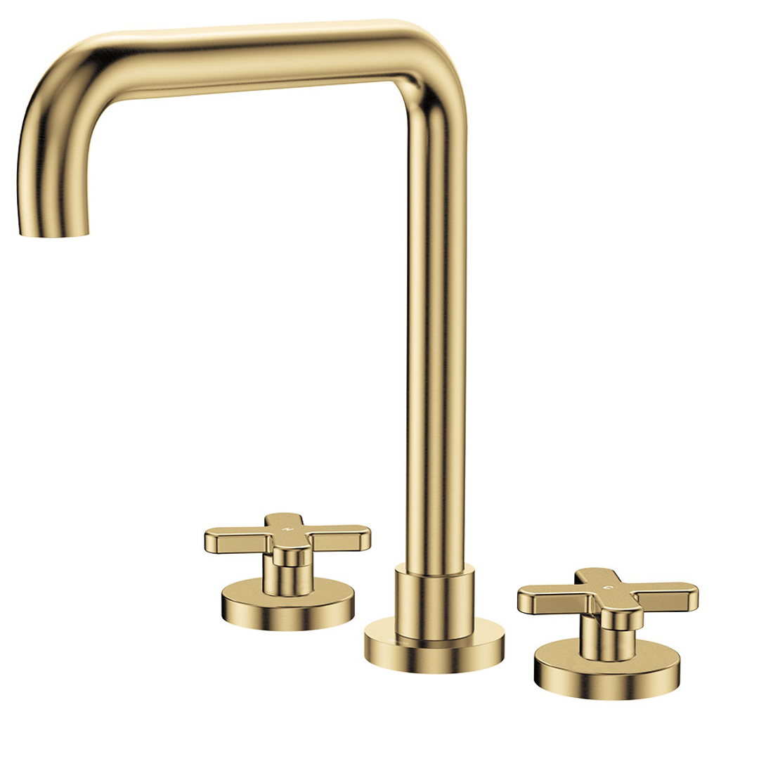 Fienza Kaya Urban Brass Cross Taps Squareline Hob Set Lf Sus304 & Lf Brass