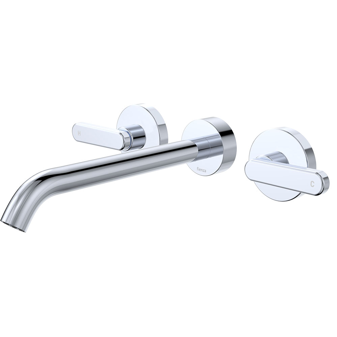 Fienza Kaya Chrome Lever Taps Wall Basin /Bath 220Mm Outlet Set Lf