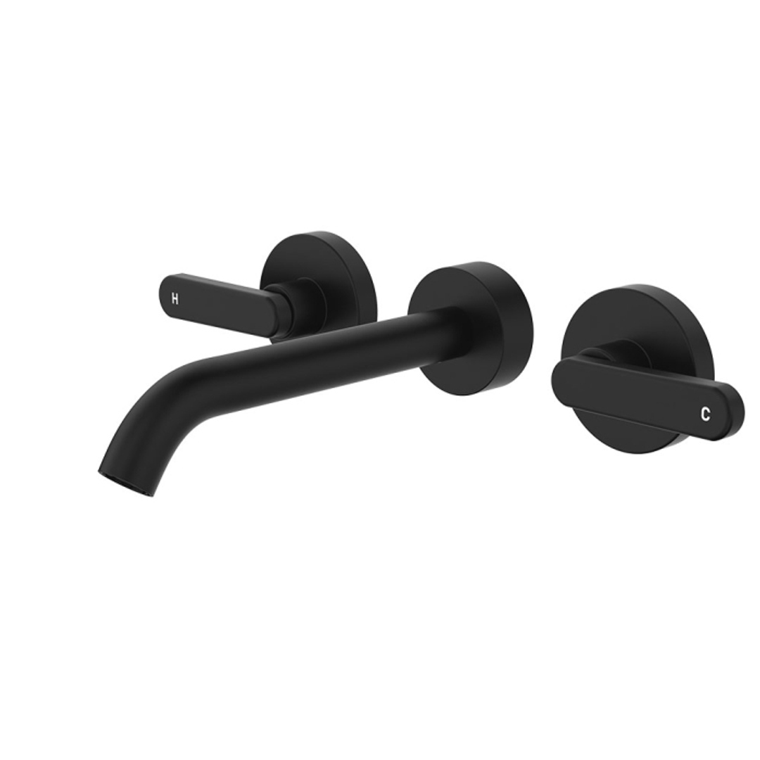 Fienza Kaya Wall Set Lever Taps 180Mm Matte Black