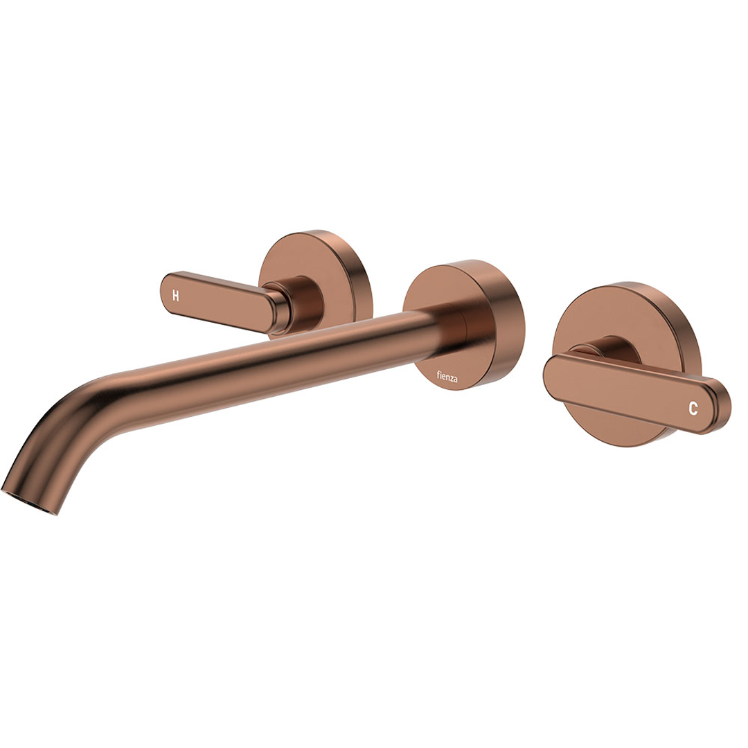 Fienza Kaya Brushed Copper Lever Taps Wall Basin /Bath 220Mm Outlet Set Lf