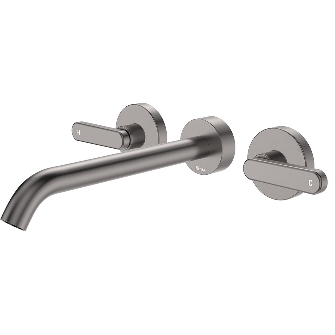 Fienza Kaya Gun Metal Lever Taps Wall Basin /Bath 220Mm Outlet Set Lf