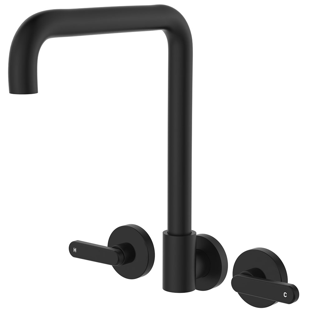 Fienza Kaya Matte Black Lever Taps Squareline Wall Set Lf Sus304 & Lf Brass