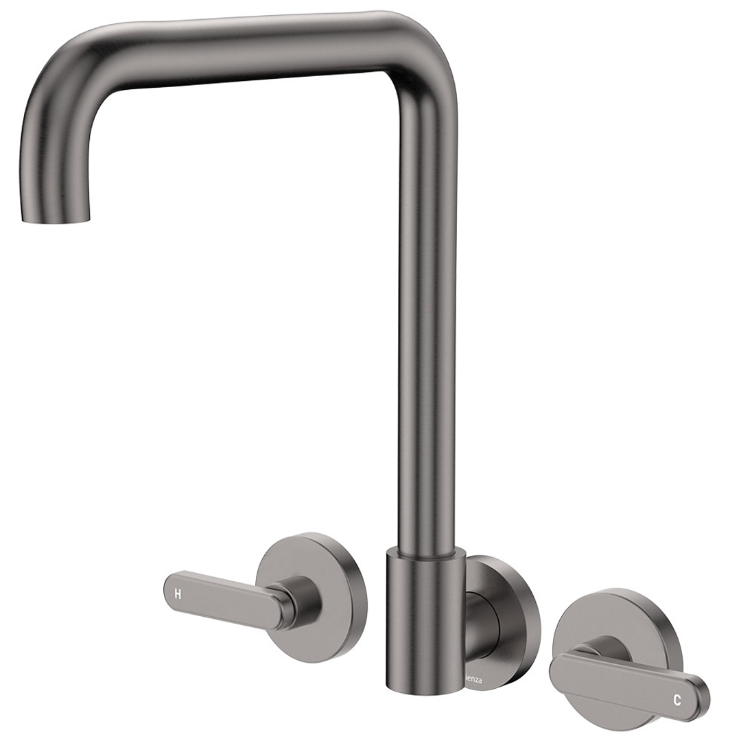 Fienza Kaya Gun Metal Lever Taps Squareline Wall Set Lf Sus304 & Lf Brass