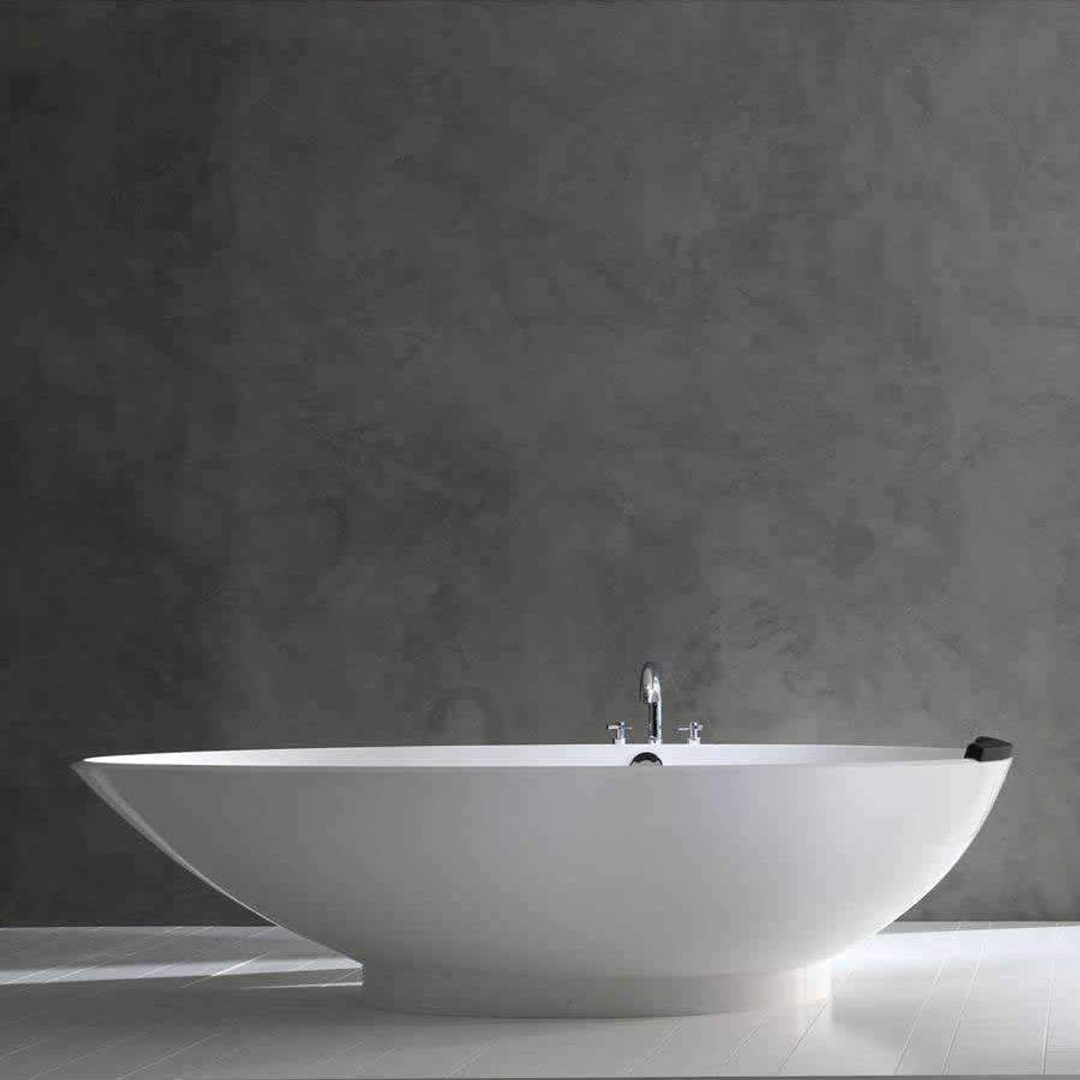 V+A Napoli Freestanding Egg Shaped Bath No Overflow Quarrycast White 1645mm