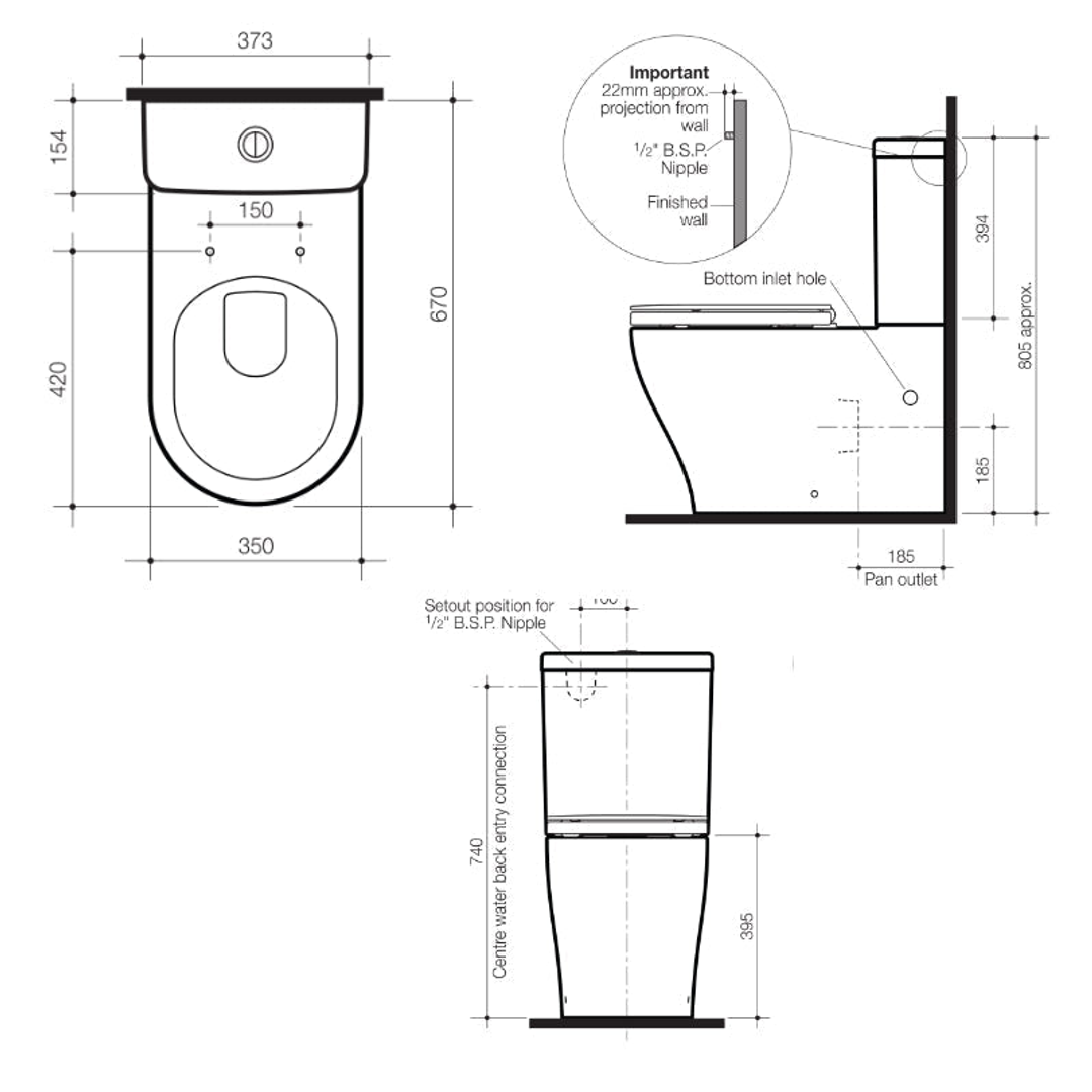 Caroma Lunaplus Bottom Inlet Suite With Liano Soft Close Seat