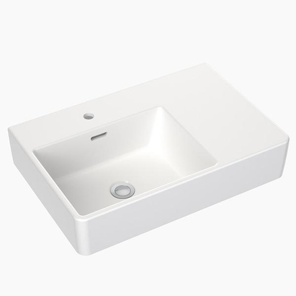 Clark Square Wall Basin Right Hand Shelf 600mm One Taphole