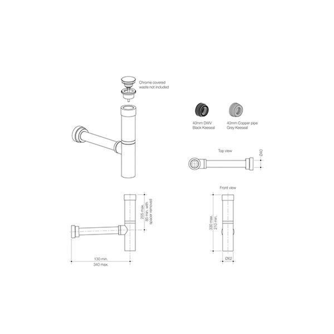 Caroma Modina Chrome Bottle Trap