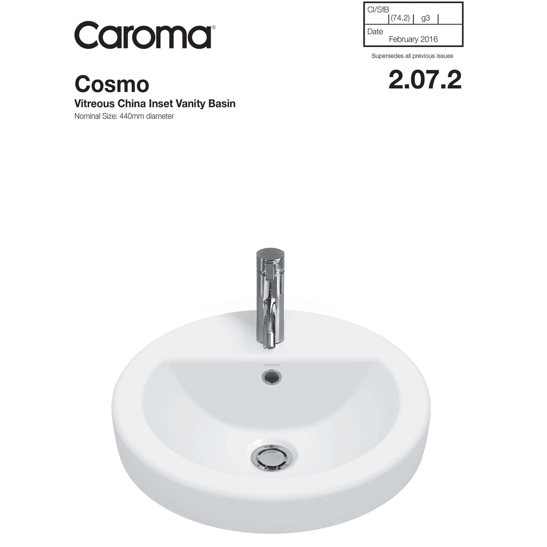 Caroma Cosmo Above Counter Basin 1 Tap Hole White